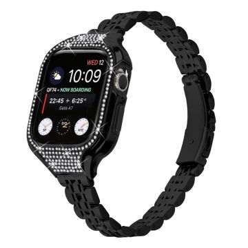 Apple Watch Series 7 / 8 / 9 41mm ersättningsarmband i rostfritt stål med 7 pärlor och klockfodral - Svart