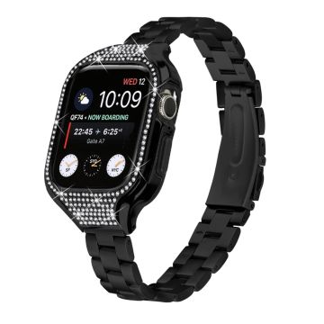 Apple Watch Series 7 / 8 / 9 41 mm klockarmband i rostfritt stål med spänne och klockfodral - Svart