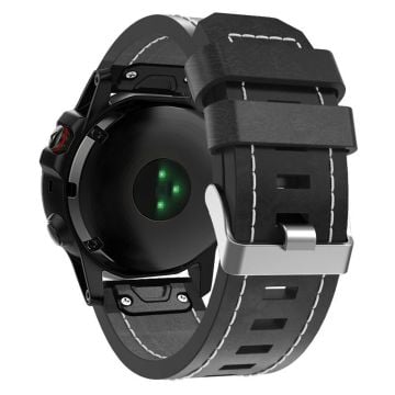 KALEBOL KLB-CXZP-001 Garmin QuickFit / Fenix 7X / 6X armband 26 mm klockarmband i äkta koskinn - Svart