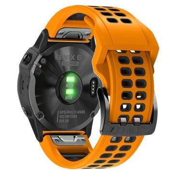 KALEBOL KLB-SSSPKGJ-001 Garmin QuickFit 26 mm klockarmband Andningsbart silikonarmband med dubbla hål - Orange + Svart