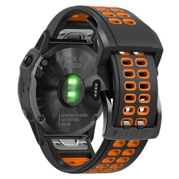 KALEBOL KLB-SSSPKGJ-001 Garmin QuickFit 26 mm klockarmband Andningsbart silikonarmband med dubbla hål - Svart + Orange