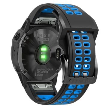 KALEBOL KLB-SSSPKGJ-001 Garmin QuickFit 26 mm klockarmband Andningsbart silikonarmband med dubbla hål - Svart + Himmelsblå