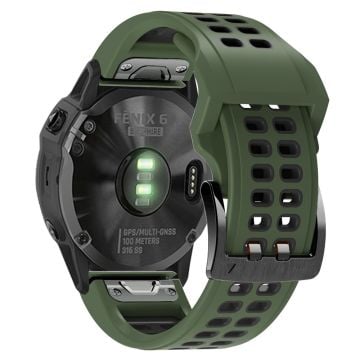 KALEBOL KLB-SSSPKGJ-001 Garmin QuickFit 26 mm klockarmband Andningsbart silikonarmband med dubbla hål - Militärgrön + Svart