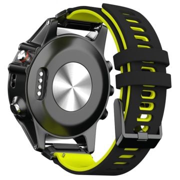 KALEBOL KLB-SSSCGJ-001 Garmin Fenix 7 / 7 Pro klockarmband QuickFit 22 mm armband med tvåfärgad design - Svart + Gul