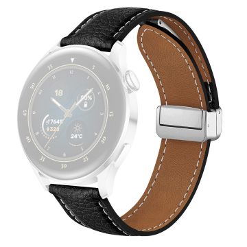 Samsung Galaxy Watch3 45mm / Huawei Watch GT 4 46mm läderarmband 22mm magnetiskt klockarmband - Svart