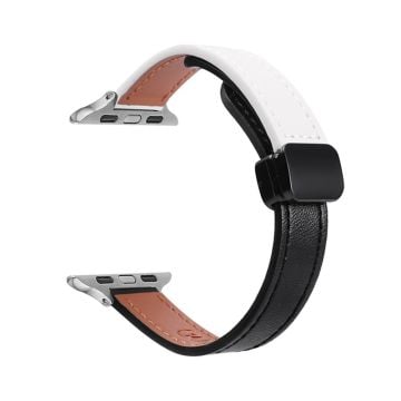 Apple Watch Series 41mm - 40mm - 38mm Klockarmband Mikrofiber Läderarmband - Svart + Beige Aprikos