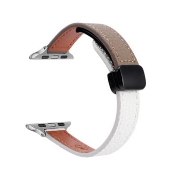 Apple Watch Series 41mm - 40mm - 38mm Magnetiskt läderarmband i mikrofiber - Beige Aprikos + Karamell