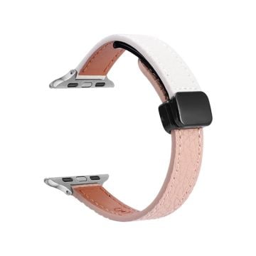 Apple Watch Series 41mm - 40mm - 38mm Magnetiskt läderarmband i mikrofiber - Rosa + Beige Aprikos