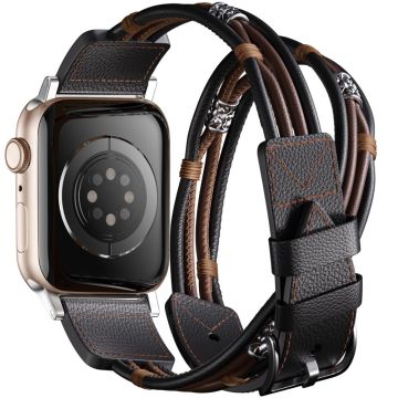 S / M Size Stylish Style Double Circle Strap Apple Watch Series 41mm - 40mm - 38mm Cowhide Watch Band - Black