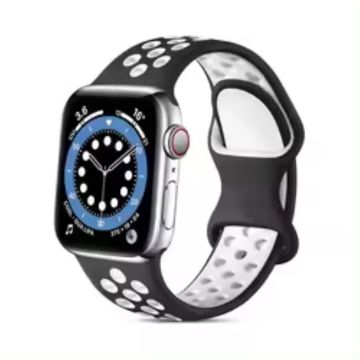 Apple Watch Series 41mm - 40mm - 38mm Silicone Watch Band Dual Color Strap - Black+White