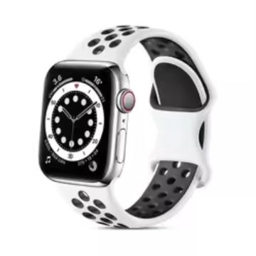 Apple Watch Series 41mm - 40mm - 38mm Silicone Watch Band Dual Color Strap - White+Black