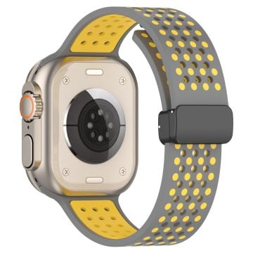 Apple Watch Series 41mm - 40mm - 38mm Silicone Strap Dual-Color Magnetic Watch Band - Grey+Yellow