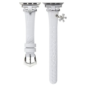 Apple Watch Series 9 8 7 41mm / 6 5 4 SE (2022) SE (2023) SE 40mm / 3 2 1 38mm band Genuine Cow Leather Strap - White+Silver Buckle