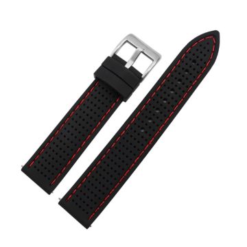 Huawei Watch GT 4 46mm / Watch 4 / Watch 4 Pro Silicone Strap 22mm Watch band  - Silver Buckle / Black+Red Thread