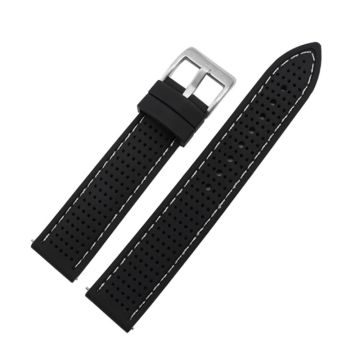 Huawei Watch GT 3 42mm / GT 3 Pro 43mm Watch band 20mm Silicone Wrist Strap - Silver Buckle / Black+White Thread