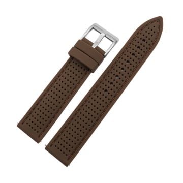 Huawei Watch GT 3 42mm / GT 3 Pro 43mm Watch band 20mm Silicone Wrist Strap - Silver Buckle / Brown+Brown Thread