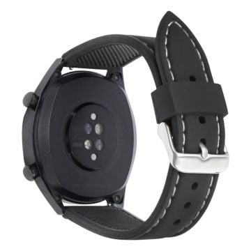 Huawei Watch GT 4 41mm / Garmin Venu 3S Watch Band 18mm Waterproof Fluorubber Wrist Strap - Black+White Thread