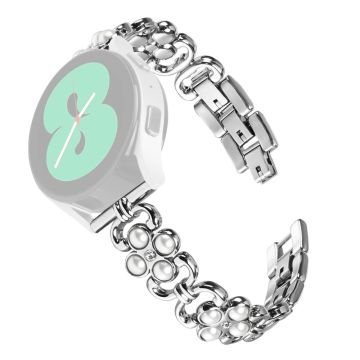 Garmin Vivoactive 5 / Active 5 Metal Wristband Pearl Four Leaf Clover Decor Stainless Steel Watch Strap - Silver