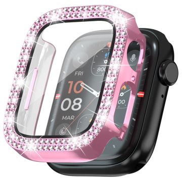 Apple Watch Series 4 / 5 / 6 / SE / SE (2022) 44mm Rhinestone Decor Electroplating Stöttålig Klockfodral med härdat glasfilm - Rosa