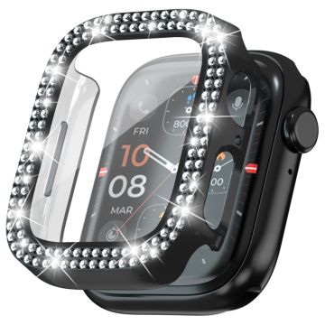 Apple Watch Series 4 / 5 / 6 / SE / SE (2022) 44mm Rhinestone Decor Electroplating Stöttålig Klockfodral med härdat glasfilm - Svart