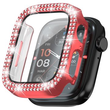 Apple Watch Series 4 / 5 / 6 / SE / SE (2022) 44mm Rhinestone Decor Electroplating Stöttålig Klockfodral med härdat glasfilm - Röd