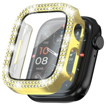 Apple Watch Series 4 / 5 / 6 / SE / SE (2022) 44mm Rhinestone Decor Electroplating Stöttålig Klockfodral med härdat glasfilm - Guld