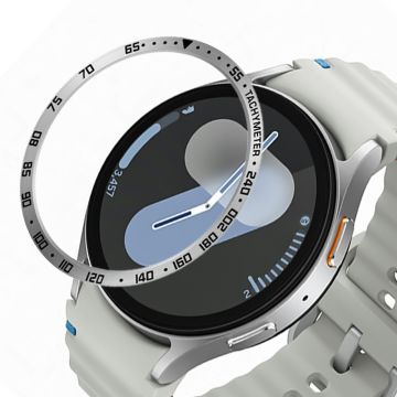 Type E for Samsung Galaxy Watch7 40mm Bezel Ring Metal Bezel Styling Dial Circle - Silver / Black Characters