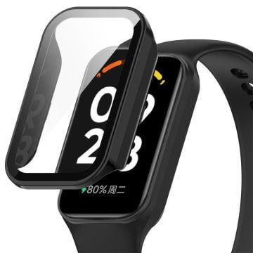 Xiaomi Smart Band 8 Active / Redmi Smart Band 2 Watch Case Bump Resistant Frame with Tempered Glass Screen Film - Black