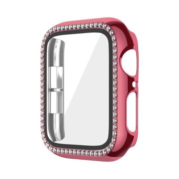 Apple Watch Series 9 / 8 / 7 41mm Rhinestone Watch Cover Hårt slagtåligt fodral med härdat glasfilm - Rosa Ros