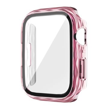 Apple Watch Series 9 / 8 / 7 41mm Watch Frame Hard Bump resistant Wavy Texture Cover with Tempered Film - Transparent Pink