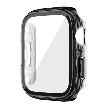 Apple Watch Series 9 / 8 / 7 41mm Watch Frame Hard Bump resistant Wavy Texture Cover with Tempered Film - Transparent Black