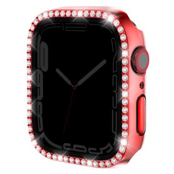 Watch Case Apple Watch Series 9 / 8 / 7 41mm Rhinestone Bump resistant Frame with Anti-spy Tempered Glass Film - Red