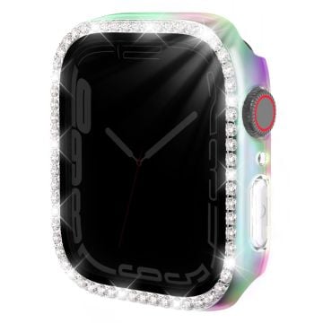 Watch Case Apple Watch Series 9 / 8 / 7 41mm Rhinestone Bump resistant Frame with Anti-spy Tempered Glass Film - Colorful