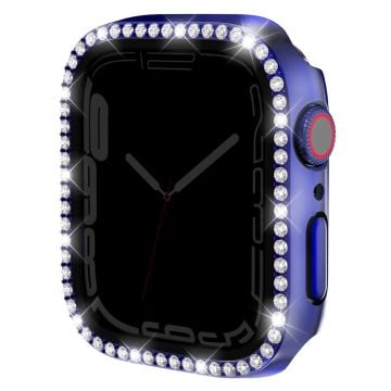 Watch Case Apple Watch Series 9 / 8 / 7 41mm Rhinestone Bump resistant Frame with Anti-spy Tempered Glass Film - Midnight Blue