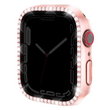 Watch Case Apple Watch Series 9 / 8 / 7 41mm Rhinestone Bump resistant Frame with Anti-spy Tempered Glass Film - Official Rose Gold