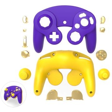 DATA FROG For Nintendo Gamecube Controller Housing Shell Plastic Replacement Case - Purple+Yellow