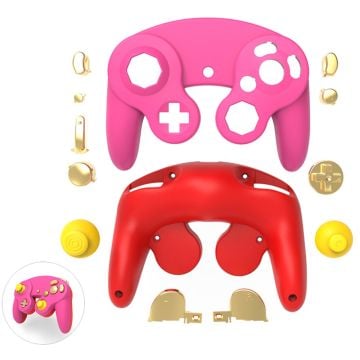 DATA FROG For Nintendo Gamecube Controller Housing Shell Plastic Replacement Case - Pink+Red