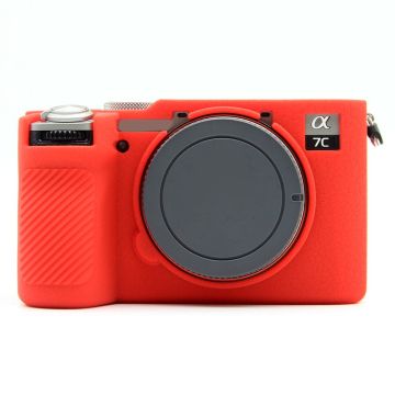 Sony A7CR / A7C II Litchi Texture Silicone Protective Case Anti-Collision Camera Cover - Red