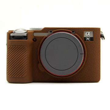 Sony A7CR / A7C II Litchi Texture Silicone Protective Case Anti-Collision Camera Cover - Coffee