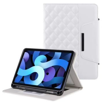 iPad 10.2 (2021) elegant grid décor leather flip case - White