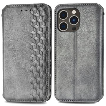 Läder iPhone 15 Pro fodral med romb-design - Silver/Grå