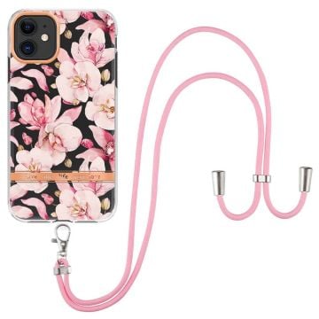 Tunt och tåligt mjukfodral med nyckelband för iPhone 11 - Rosa Gardenia