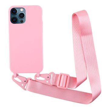 Tunt TPU-fodral med matt yta och justerbar rem för iPhone 12 / 12 Pro - Rosa