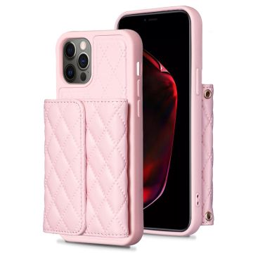 Funktionellt iPhone 12 / iPhone 12 Pro fodral med rombmönster - Rosa