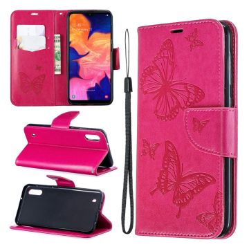 Butterfly läder Samsung Galaxy A10 fodral - Rosa