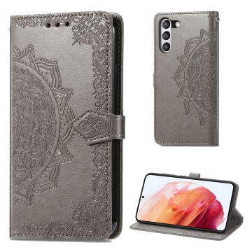 Mandala läder Samsung Galaxy S21 FE fodral - Silver/Grå