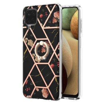 Marmormotiv Samsung Galaxy M12 / Samsung Galaxy F12 / Samsung Galaxy A12 5G skal - Svarta Blommor