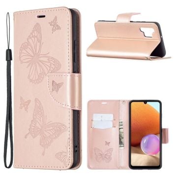 Butterfly läder Samsung Galaxy A32 fodral - Rosa