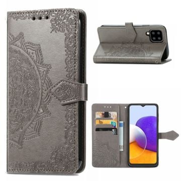 Mandala läder Samsung Galaxy A22 4G fodral - Silver/Grå