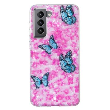 Butterfly läder Samsung Galaxy S21 Plus 5G fodral - Rosa